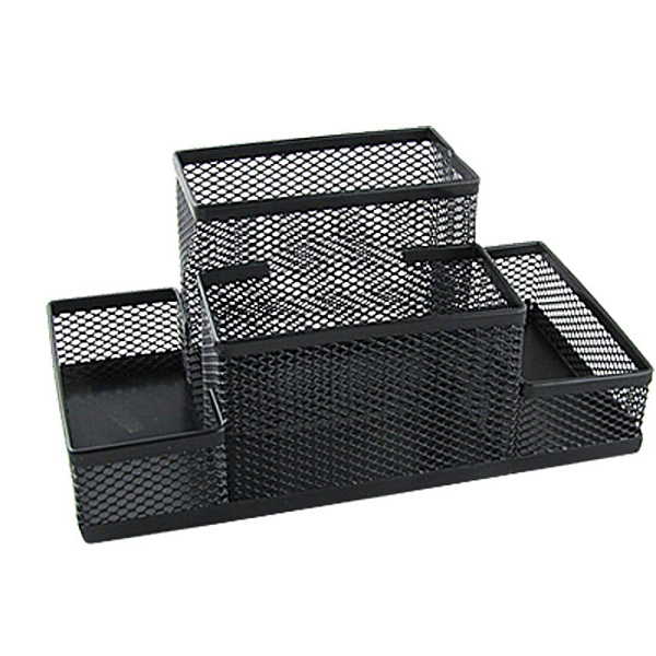 Подставка для канцелярских принадлежностей INDEX, 4 отделения, сетка, металл, 175*143*75, черная