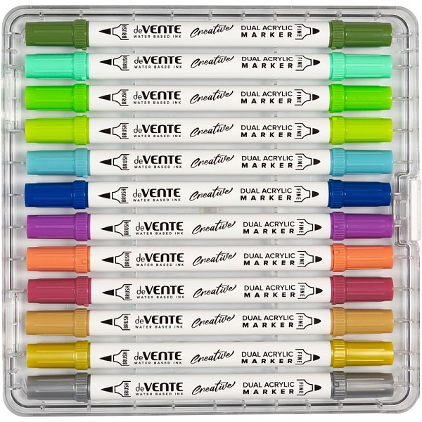 Набор маркеров акриловых "deVENTE. HOBBY CREATIVE. Classic&Pastel" 48 цв. двусторонние (кистевидный 1-5 мм/пулевидный 2-4 мм), круглый корпус, в пластиковой коробке