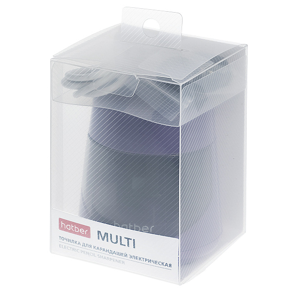 Точилка электрическая 1 отверстие Hatber "MULTI", пластик, с запасным лезвием, с контейнером, в ПВХ-бок