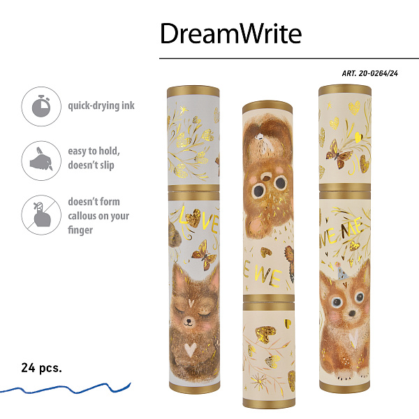 Ручка шариковая 0,7 мм "DREAMWRITE "LOVE ME. Friends" СИНЯЯ, В ПОДАРОЧНОЙ ТУБЕ