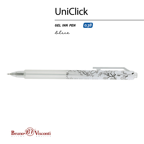 Ручка гелевая 0,38 мм "UniClick. Сакура"  СИНЯЯ 