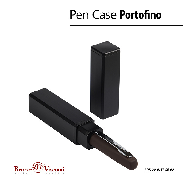 РУЧКА "PORTOFINO" В ТУБУСЕ ПРЯМОУГОЛЬНОЙ ФОРМЫ, 1,0 ММ, СИНЯЯ (корпус коричневый, футляр черный) (10702070/281223/3526538,КИТАЙ)