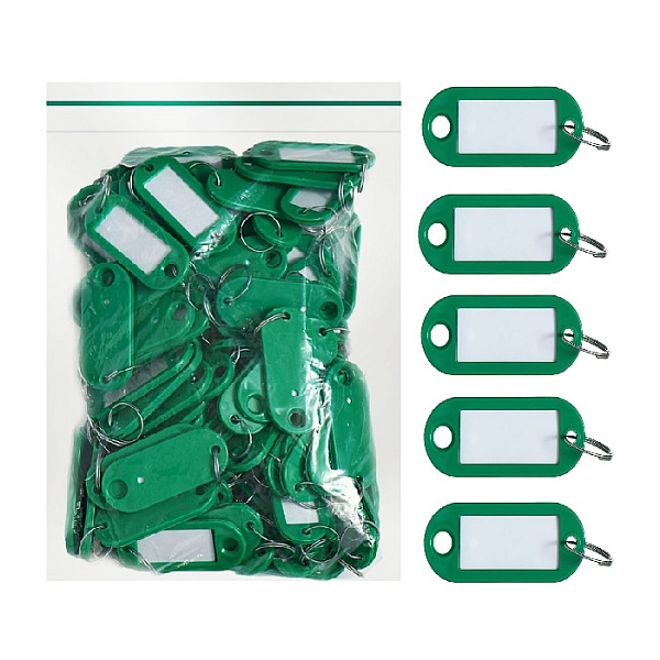 Набор брелоков для ключей 53х23 мм, окно 36х18 мм, 100 штук, цвет зелёный