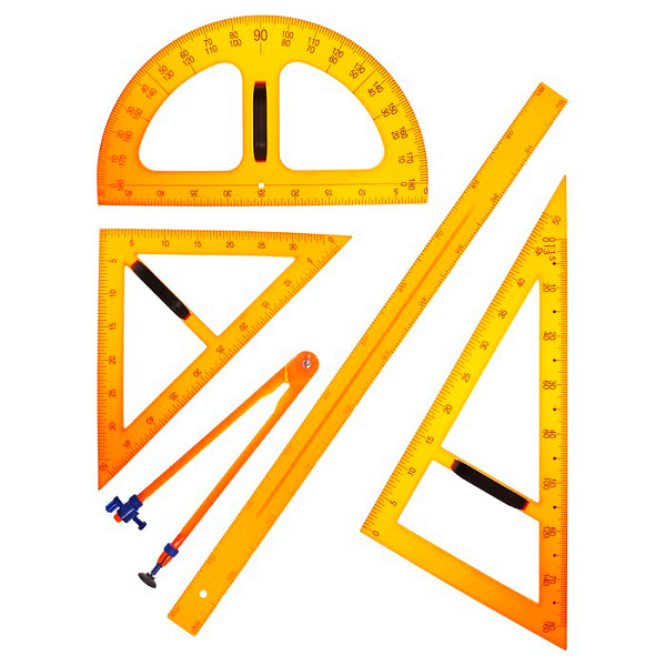 Набор измерительный из 5 предметов, треугольник 2 шт., транспортир, циркуль, прямая линейка