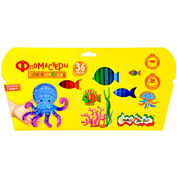 Фломастеры 36 цв. "Каляка-Маляка" "Классические" кругл. корп. Легкосмываемые, карт. упак.