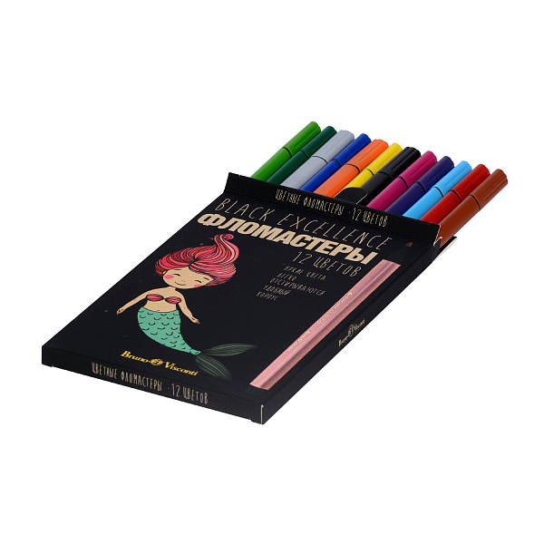 Фломастеры 12 цв. "BLACK EXCELLENCE"  4 ВИДА
