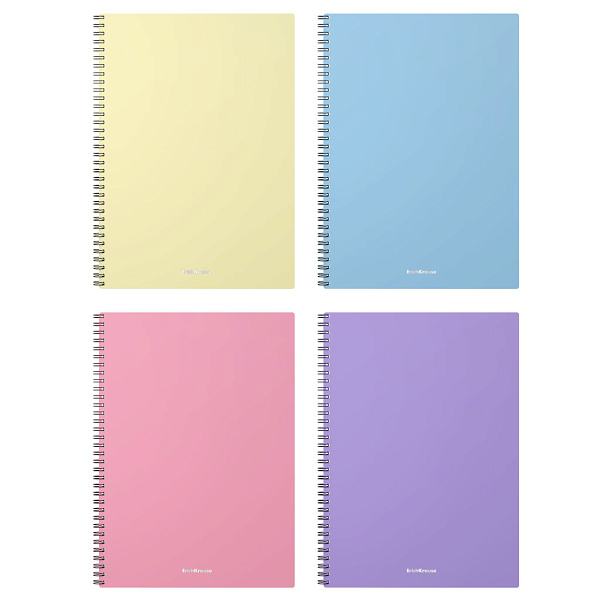 Тетрадь А4 80 листов в клетку пластиковая обложка на спирали ErichKrause Pastel, ассорти