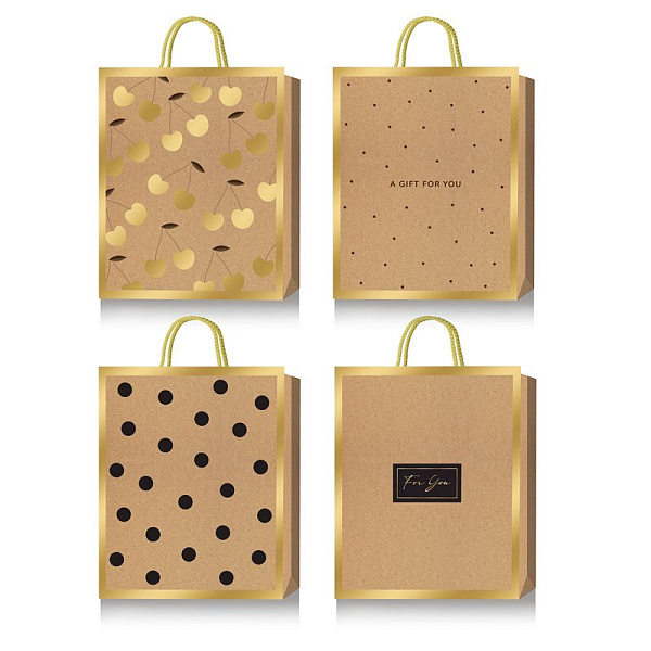 Пакет подарочный бум. "deVENTE. Ethetic Gold" вертикальный, 18x23x8 см, тиснение фольгой, бумага 210 г/м², ассорти 4 дизайна