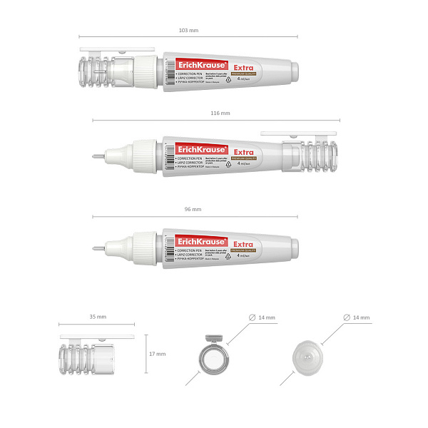 Корректирующая ручка 4 мл ErichKrause Extra, (в пластиковой коробке по 12 шт.)