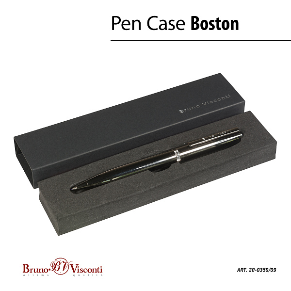 Ручка "BOSTON" в подарочном футляре, 0.7 ММ, СИНЯЯ (корпус вор сталь, футляр черный)