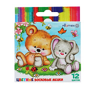 Карандаши мелки восковые 12 цветов, в картонной коробе с подвесом