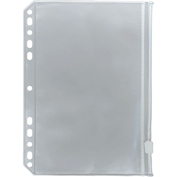 Папка-вкладыш на молнии "deVENTE" A5 (175x215 мм) 180 мкм, универсальная перфорация, полипропилен, прозрачная, индивидуальная маркировка