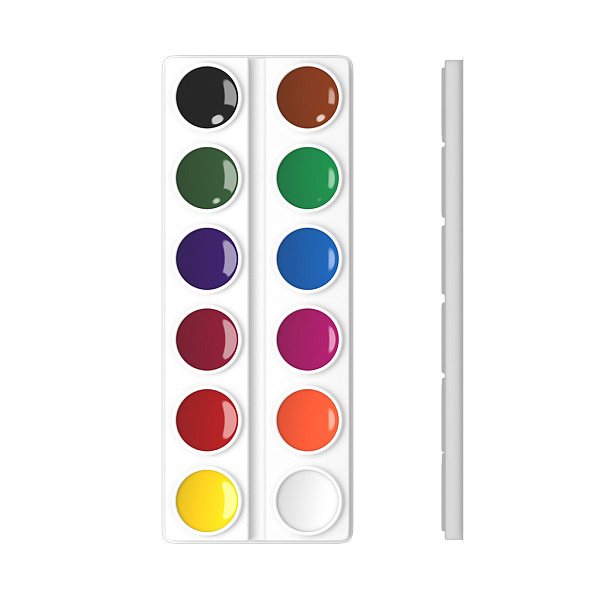 Акварель 12 цветов "Basic" без кисти, мягкий пластик, картонный пенал с европодвесом