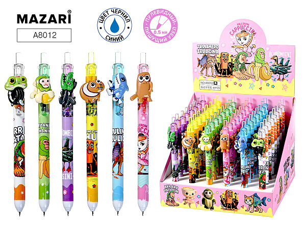 Ручка гелевая автоматическая 0,5мм ""Итал.Мем"" Синяя, пластик.корпус,стержень 89,4мм, МИКС 6 видов