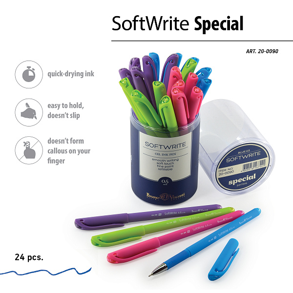 Ручка шариковая 0,5 мм "SoftWrite.SPECIAL" на масляной основе, СИНЯЯ