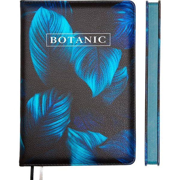 Ежедневник недат. А5 "deVENTE. Botanic" черный 272 стр, белая бумага 70 г/м² с изумрудным срезом, печать в 2 краски, твердая обложка из искусственной кожи с поролоном, цветная печать, отстрочка, перфорация, закругленные уголки, 2 ляссе, в термоусадоч