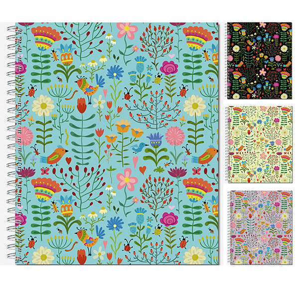 Тетрадь 96 л. кл. на гребне "Floral meadow", общ.,170х203, 4+0+выб уф, 4 диз.