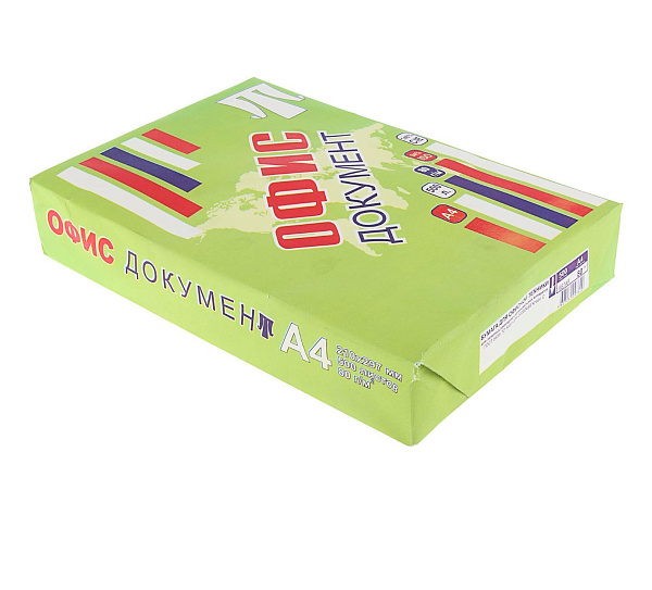 Бумага А4 "Офис документ", 500л, Класс С, Белизна 140% CIE. 92%,б/А, в т/у