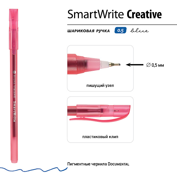 Ручка шариковая 0,5 мм "SmartWrite Creative" СИНЯЯ (3 цвета) 