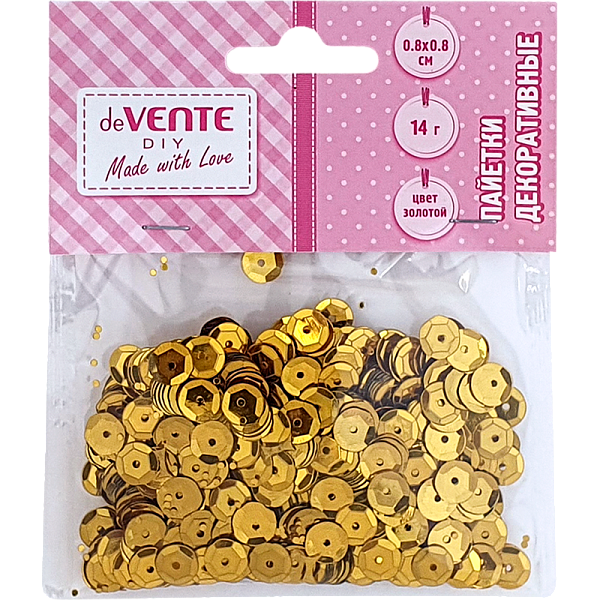 Пайетки декоративные "deVENTE. Metallic" 14 г, 8x8 мм, цвет золотой, в пластиковом пакете с блистерным подвесом