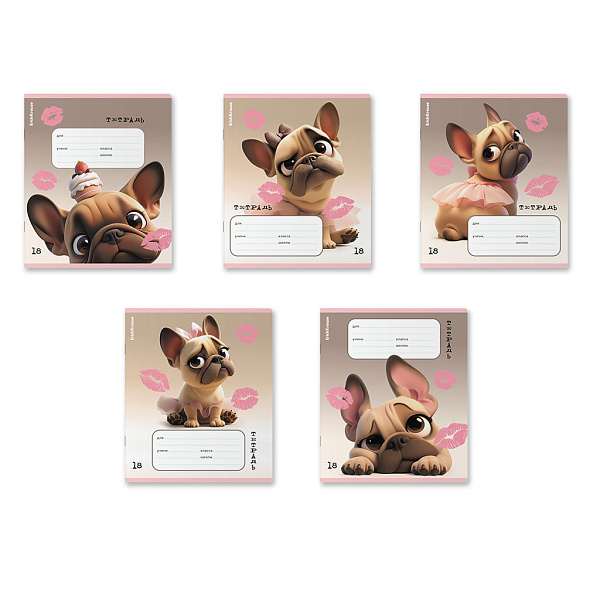 Тетрадь 18 листов в линию ErichKrause Frenchie, выборочный УФ-лак _MIX-PACK