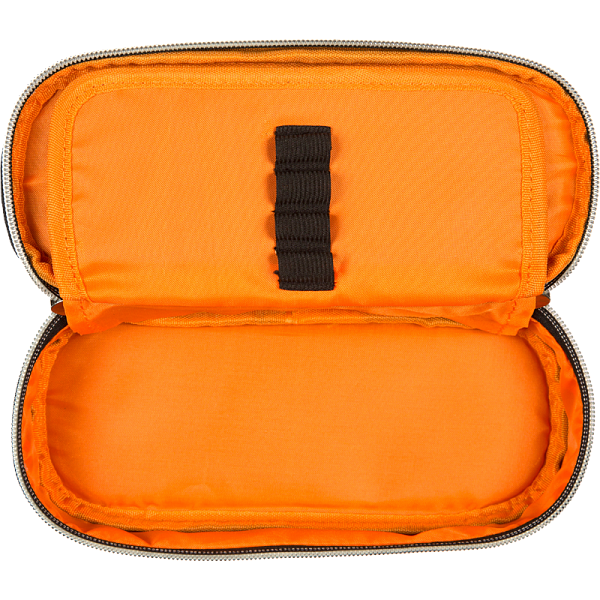 Пенал "deVENTE. Uno Orange" 21x8x5 см, овальный для 50 предметов, с внутренним органайзером-створкой, матовый полиэстер с водоотталкивающей пропиткой, на молнии, аппликация из каучука, черный