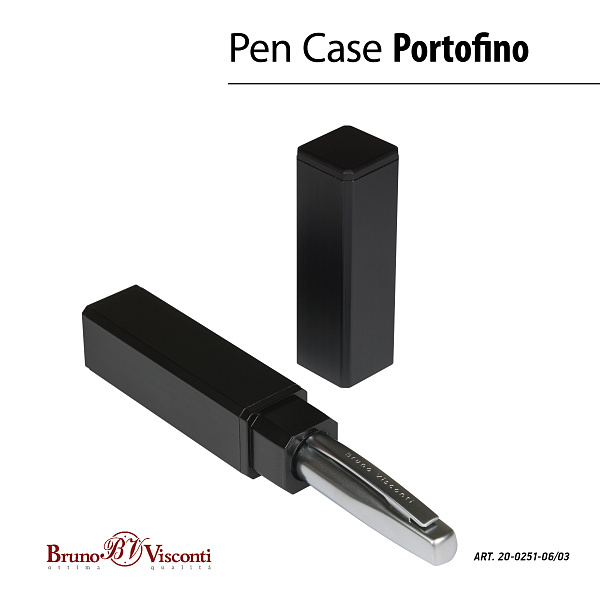 Ручка "PORTOFINO" в тубусе прямоугольной формы, 1,0 ММ, СИНЯЯ (корпус серебр, футляр черный)