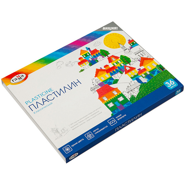 Пластилин 36 цветов 720 г, Гамма "Классический", со стеком, картонная упаковка