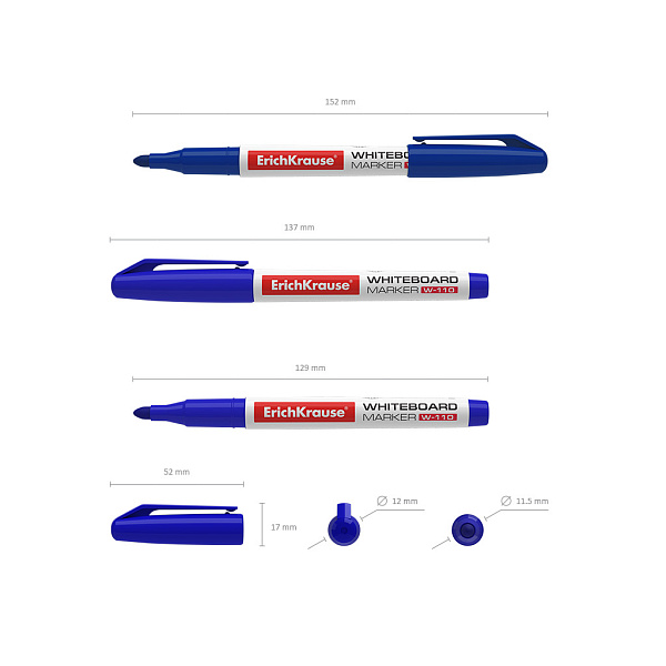 Маркер для досок ErichKrause® W-110, цвет чернил: черный, синий, красный, зеленый (в футляре по 4 шт.)