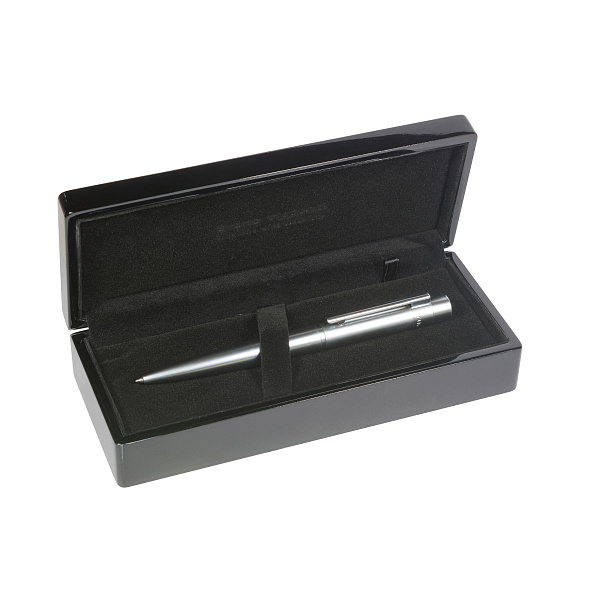 Ручка "VERONA" шарик. в футляре ДЕРЕВЯННОМ лак. 1.0 ММ, СИНЯЯ (корпус серебряный, футляр черный)