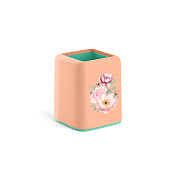 Подставка настольная пластиковая ErichKrause Forte, Pastel Bloom, персиковый с зеленым