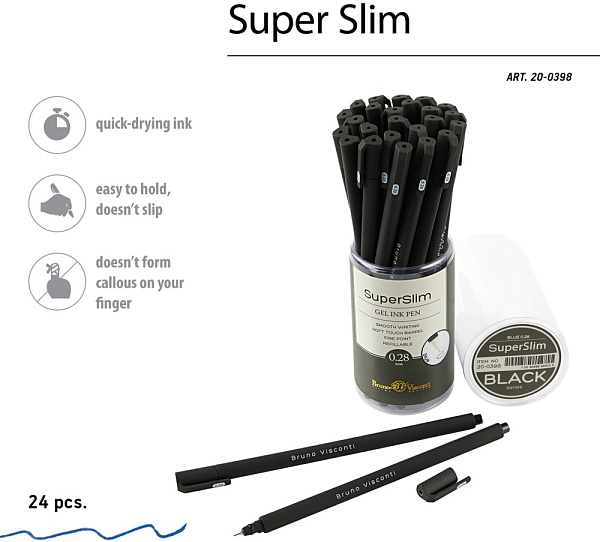 Ручка гелевая 0,28 мм "Super Slim. Black" СИНЯЯ