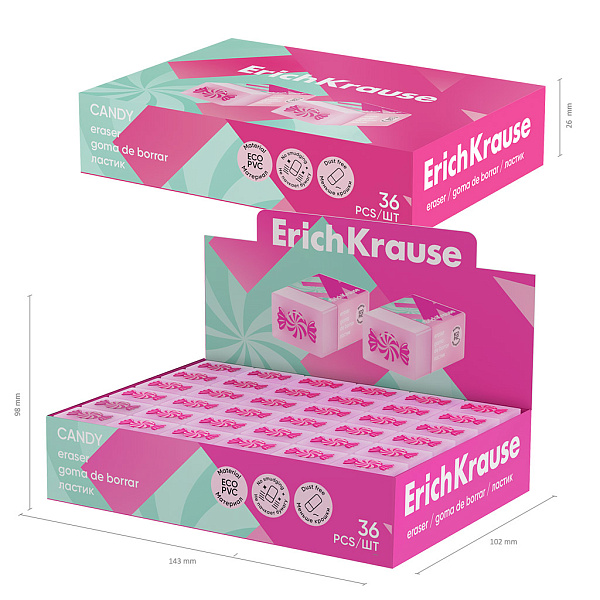 Ластик ErichKrause Candy (в коробке по 36 шт.)