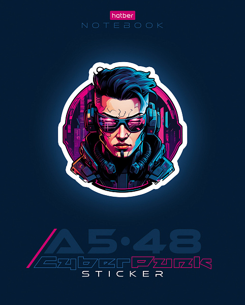 Тетрадь 48 л. кл. "Cyberpunk sticker" 65г/кв.м, выб лак 5 диз.в блоке скругл.углы 