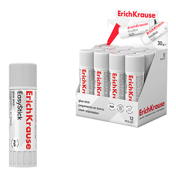 Клей-карандаш  30 г ErichKrause EasyStick, (в коробке-дисплее по 12 шт.)