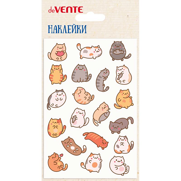 Наклейки мягкие "deVENTE. Fat kitten" размер карточки 10x15 см, puff, объемные, многоразовые, в пластиковом пакете с блистерным подвесом