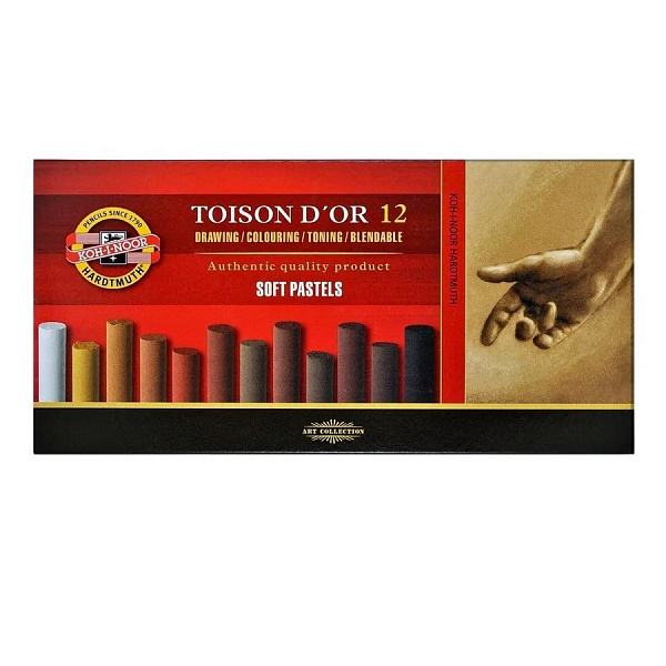 Пастель сухая художественная 12 цветов, TOISON D`OR Soft 8592, градация коричневого