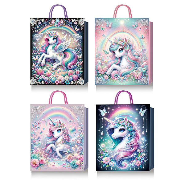 Пакет подарочный бум. "deVENTE. Unicorn" вертикальный, 26x32x10 см, тиснение фольгой 3-d, бумага 210 г/м², ассорти 4 дизайна