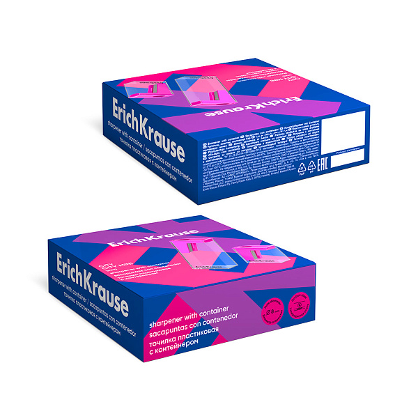 Точилка пластиковая ErichKrause City Mini, Vivid, с контейнером, ассорти (в коробке-дисплее по 28 шт)