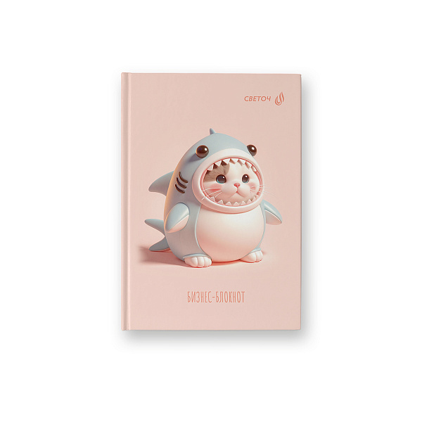 Бизнес-блокнот A6 64 л. кл. "КотАкула" матов.ламинация + выбор.лак,  01656 "Светоч"