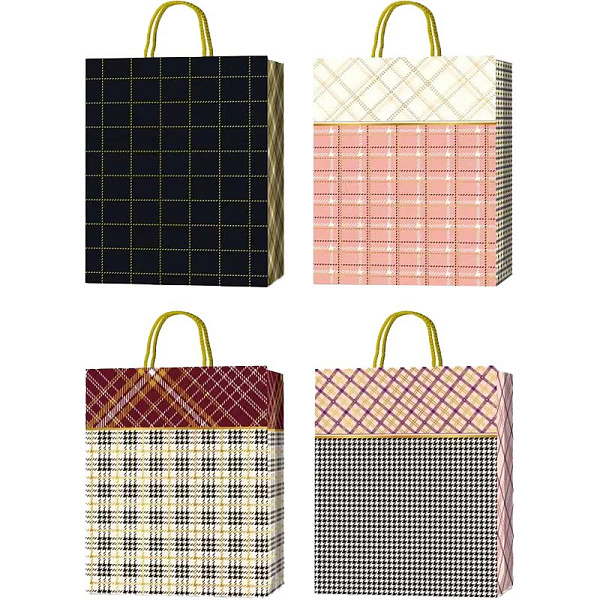 Пакет подарочный бум. "deVENTE. Classic Check" Вертикальный, 26x32x10 см тиснение фольгой, бумага 210 г/м², ассорти 4 дизайна