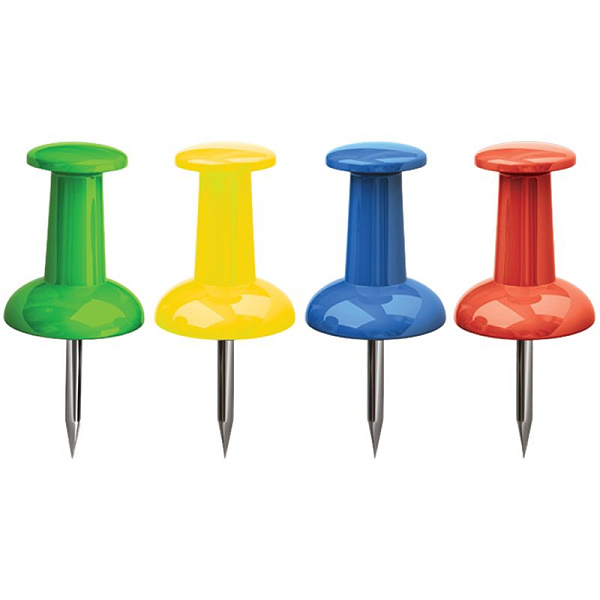 Кнопки канцелярские силовые 50 штук, диаметр 8,5 мм, цветные в форме гвоздика, в картонной коробке