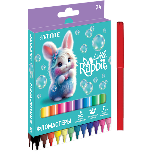 Фломастеры 24 цвета "deVENTE. Little Rabbit" с вентилируемым колпачком, в картонной коробке с подвесом
