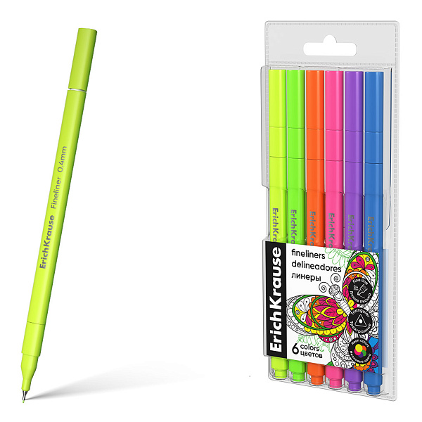 Линеры ErichKrause Art Spirit Neon 6 цветов (в футляре с европодвесом 6 шт)