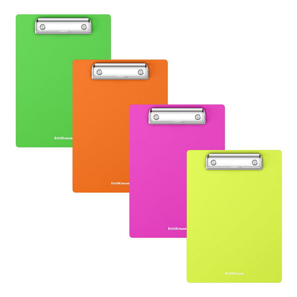 Планшет с зажимом А5 пластиковый ErichKrause Matt Neon, ассорти (в пакете по 4 шт.)