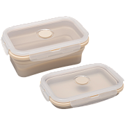 Ланчбокс складной герметичный "deVENTE" бежевый, прямоугольный, 540 мл, 16,5x10,5x6,5 см, в сложенном виде высота 3 см, силиконовый, с пластиковой крышкой, с отвестием вентиляции и силиконовой заглушкой, 