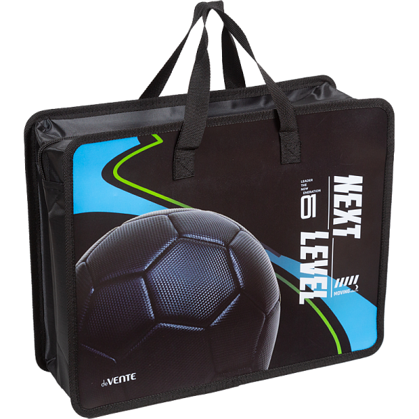Папка для тетрадей, ИЗО и технологии "deVENTE. Next Level Football" A4 (33,5x26x10 см) с текстильным расширением 10 см, на молнии сверху, пластик 400 мкм, текстильные ручки, в пластиковом пакете