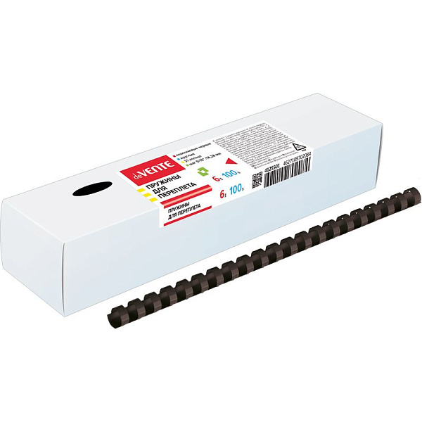 Пружина для брошюровщика пластик. круглая  6 мм, 100шт., черная "deVENTE" 