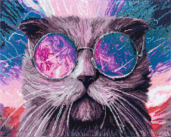 Алмазная мозаика 50*40 "ФРЕЯ" на подрамнике "Космический кот"