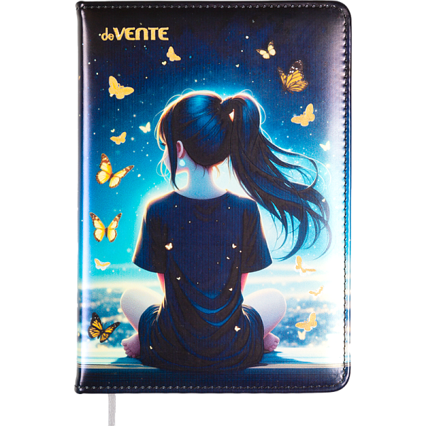 Записная книжка "deVENTE. Butterfly Dreams" B6 (120 ммx170 мм) 160 стр, белая бумага 70 г/м² в клетку, печать в 1 краску, твердая обложка из искусственной кожи с поролоном, цветная печать, тиснение фольгой, цветной форзац, закругленные уголки, отстро
